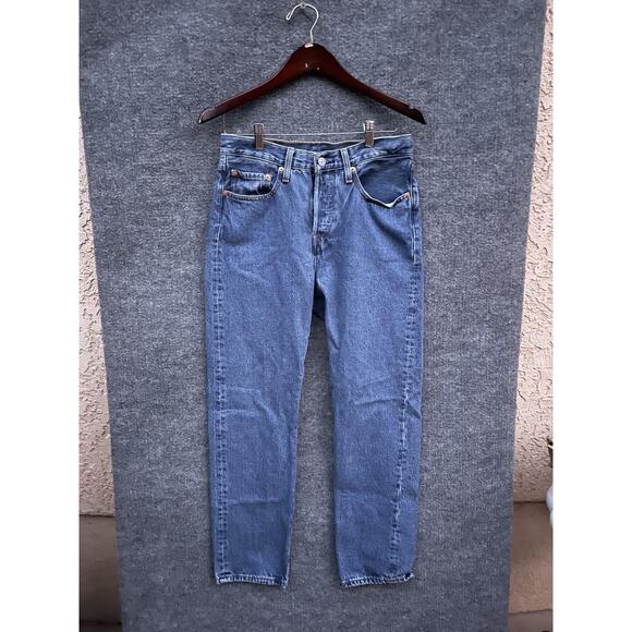 Levi's Premium 501 Jeans Womens 27x28 Blue Denim Straight Leg Button Fly Classic - Picture 1 of 11